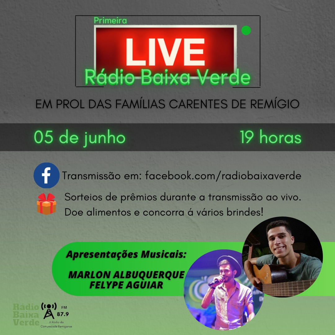RÁDIO BAIXA VERDE FM 87.9, DE REMÍGIO PROMOVE LIVE BENEFICENTE