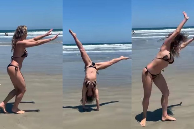 Letícia Spiller esbanja elasticidade aos 47  vira estrela na praia